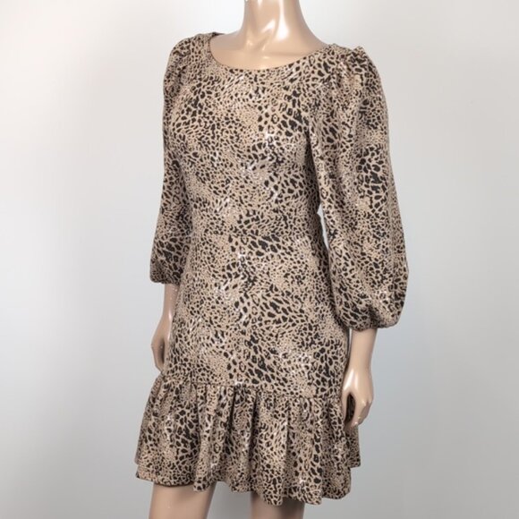 Maeve Anthropologie Leopard Print Dress Open Tie Back Puff Sleeve Ruffle Flounce - Picture 4 of 15